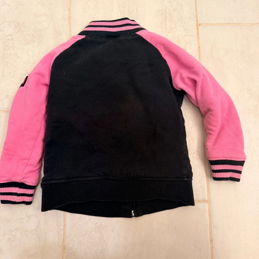 Harley Davidson Varsity Bomber Jacket Kids Size 5 Pink Black Fleece Lined Biker